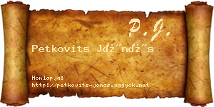 Petkovits Jónás névjegykártya